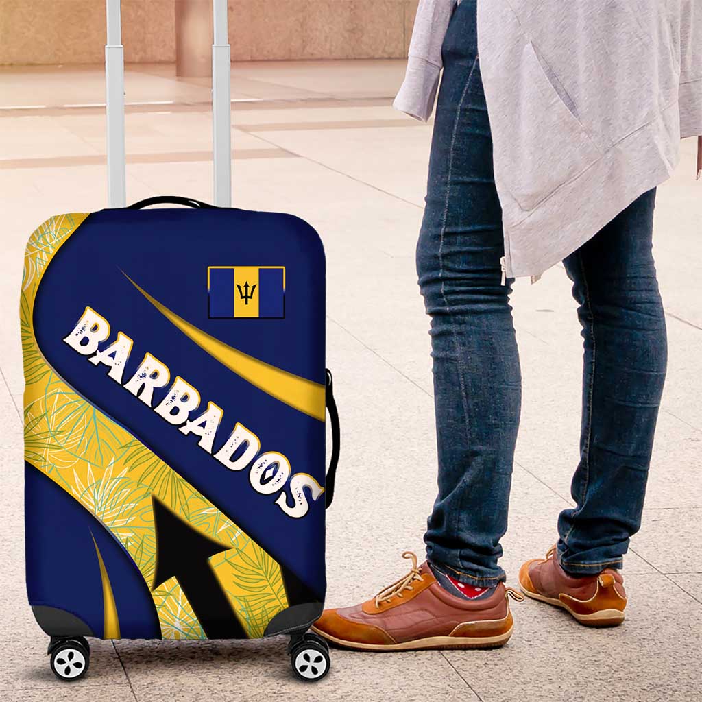 Barbados Flag Luggage Cover Blue and Yellow with Trident and Tropical Leaf Pattern TS04