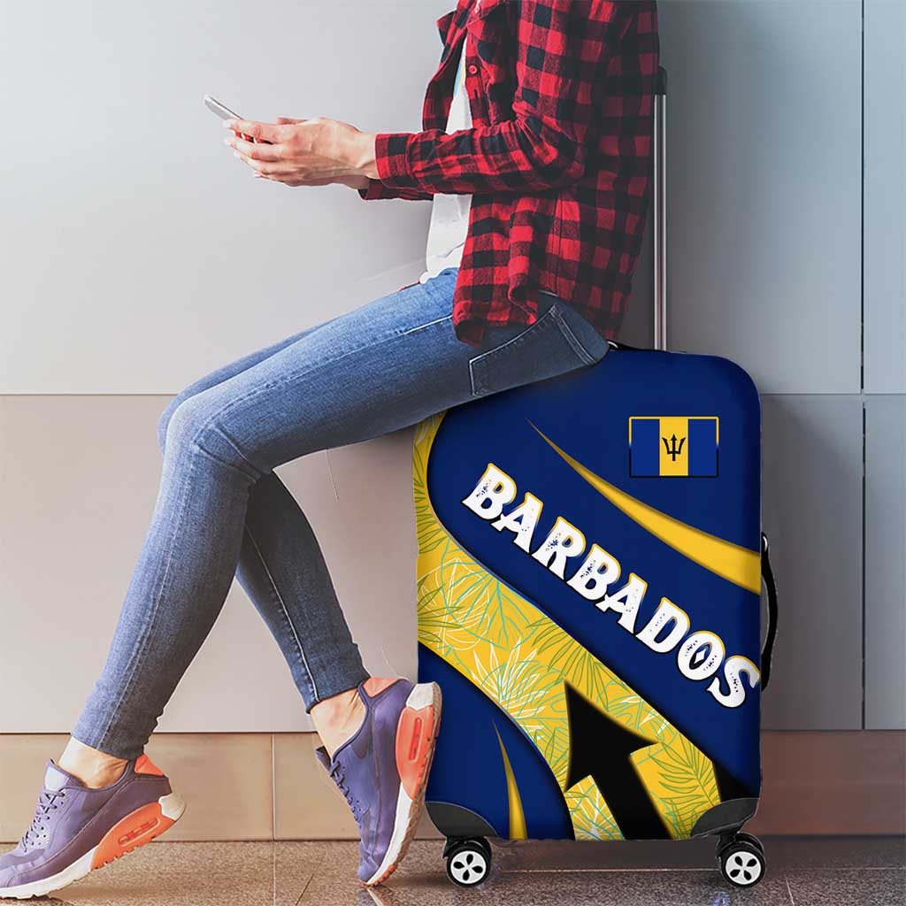 Barbados Flag Luggage Cover Blue and Yellow with Trident and Tropical Leaf Pattern TS04