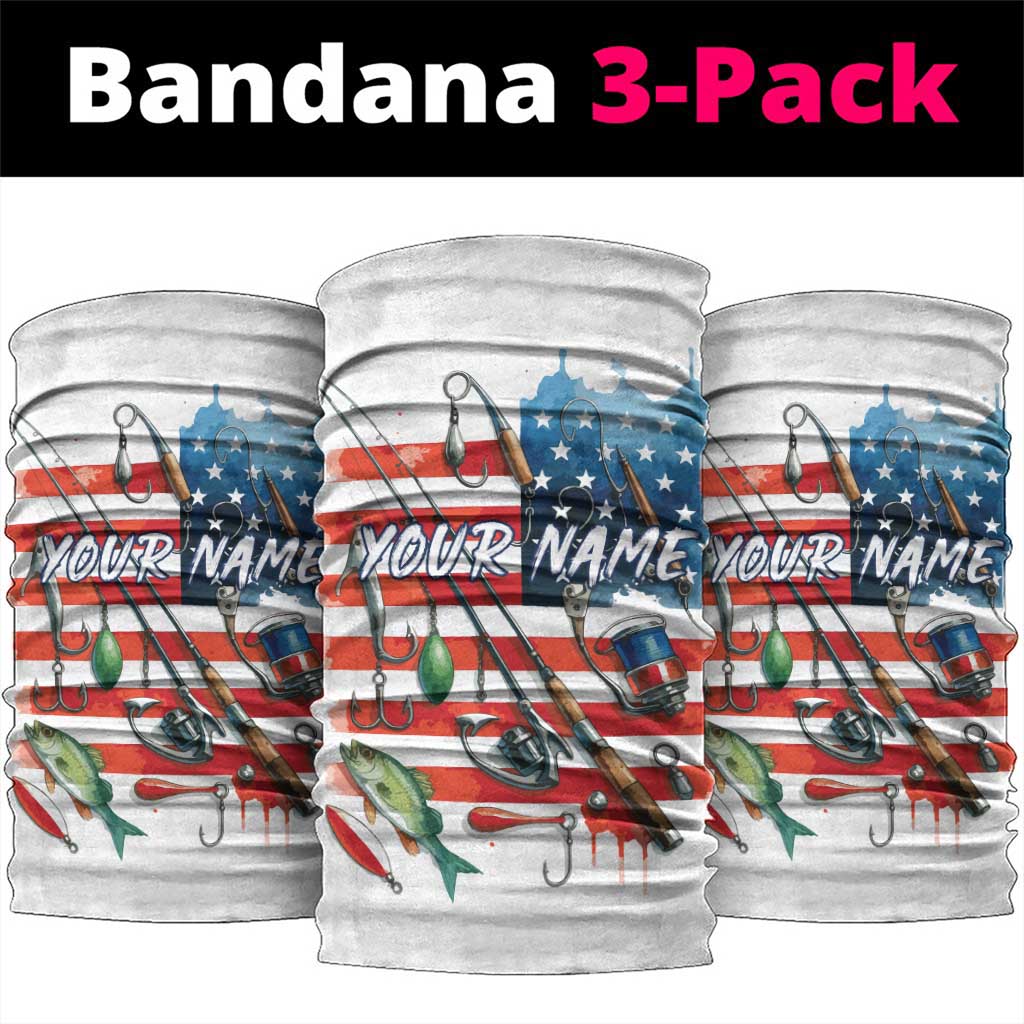 American Flag Fishing Neck Gaiter with Fishing Rods and Lures Watercolor Style Design TS04