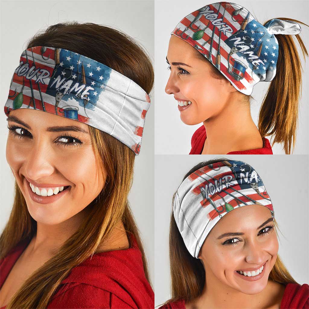 American Flag Fishing Neck Gaiter with Fishing Rods and Lures Watercolor Style Design TS04