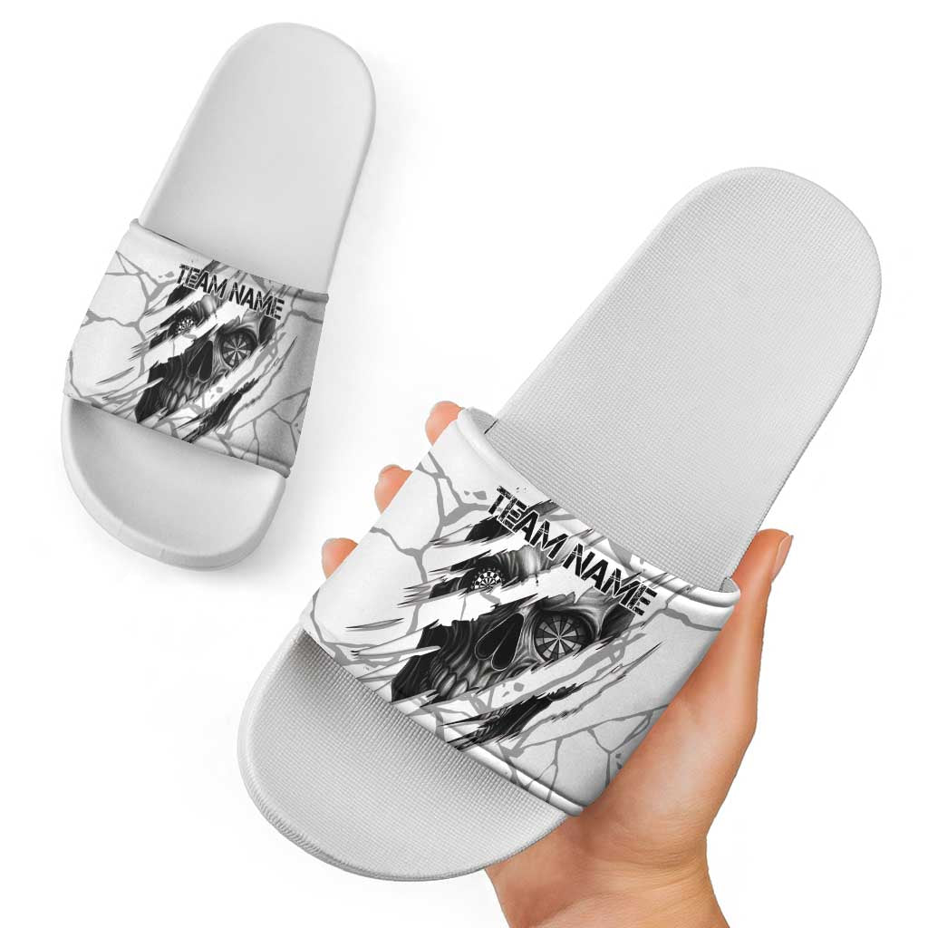 Dartboard Skull Darts Slide Sandals with Torn Stone Texture and Cracked Marble Design TS04