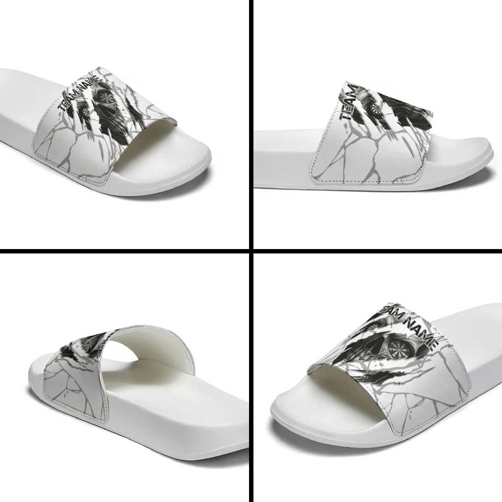 Dartboard Skull Darts Slide Sandals with Torn Stone Texture and Cracked Marble Design TS04