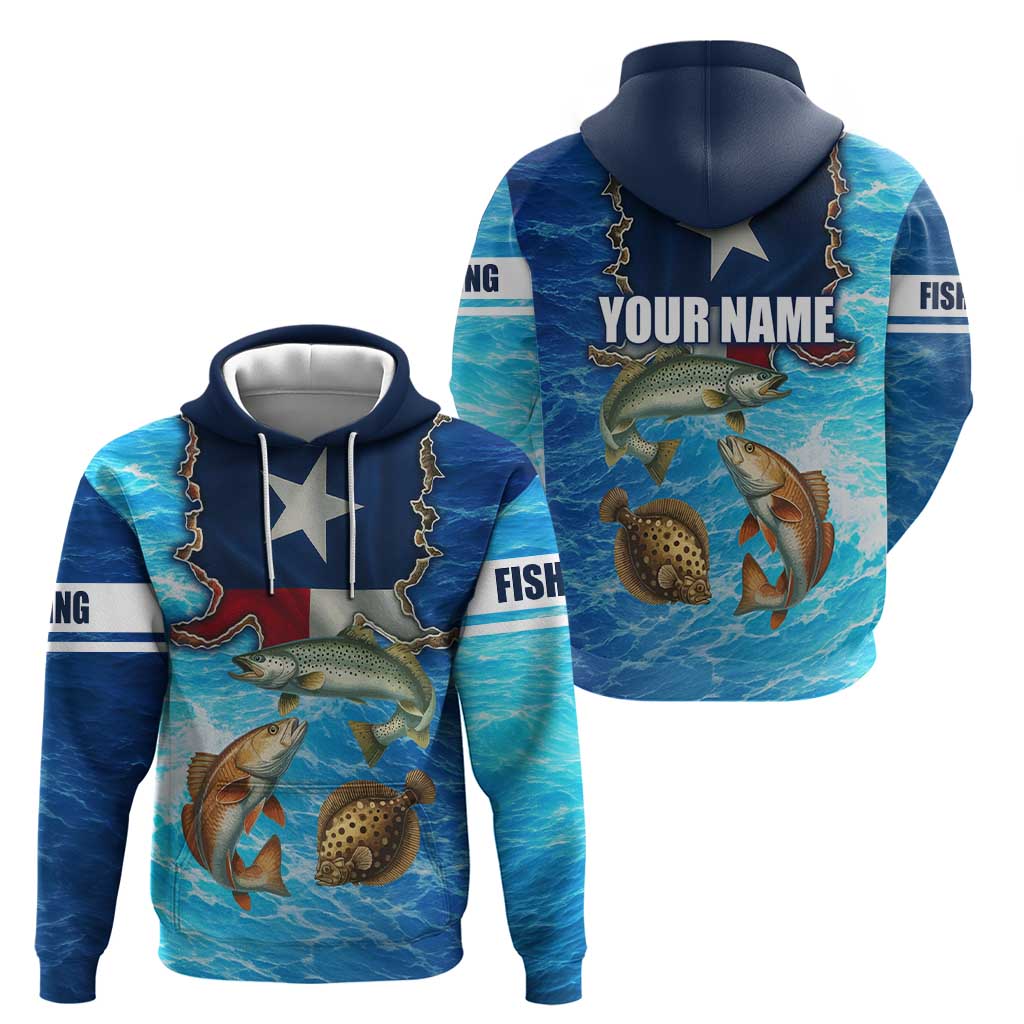 Texas Flag Fishing Hoodie with Ocean Fish Graphic and Blue Water Background TS04