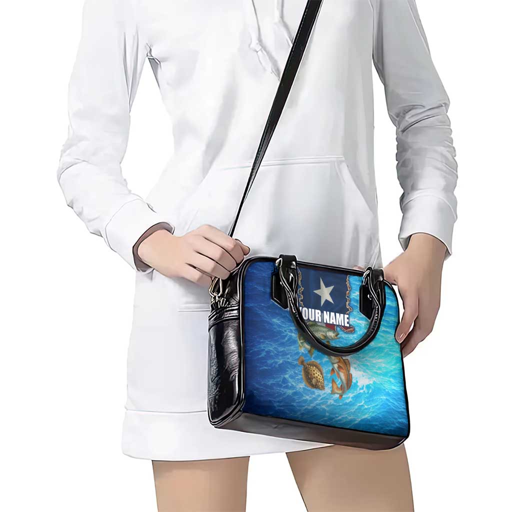 Texas Flag Fishing Shoulder Handbag with Ocean Fish Graphic and Blue Water Background TS04