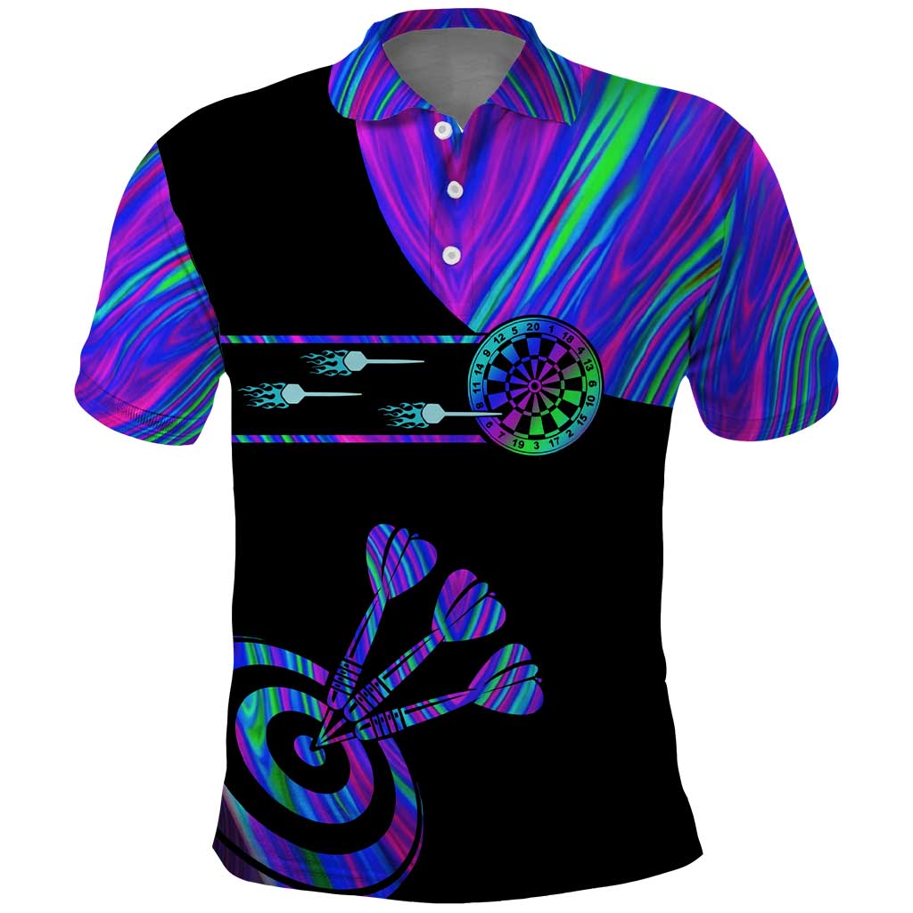 Neon Dartboard Darts Polo Shirt with Colorful Target and Psychedelic Swirl Pattern TS04