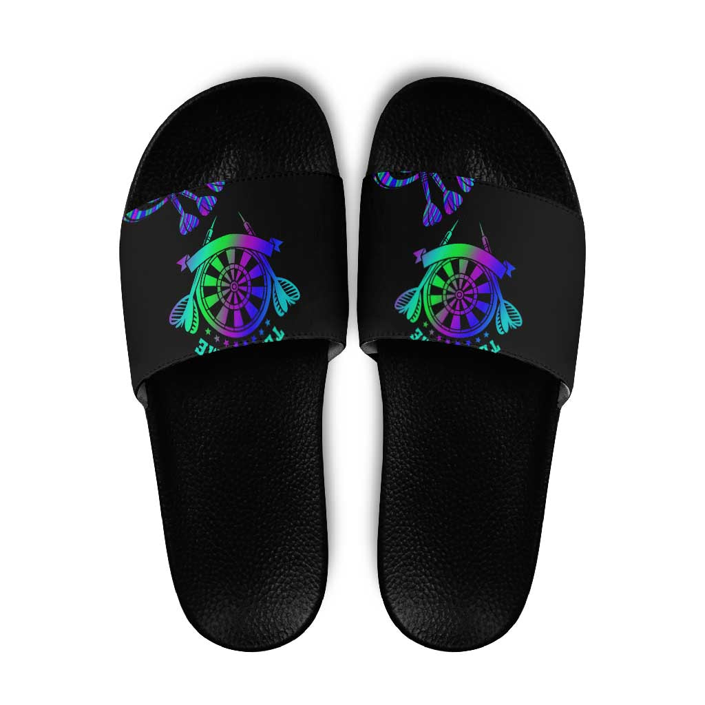 Neon Dartboard Darts Slide Sandals with Colorful Target and Psychedelic Swirl Pattern TS04