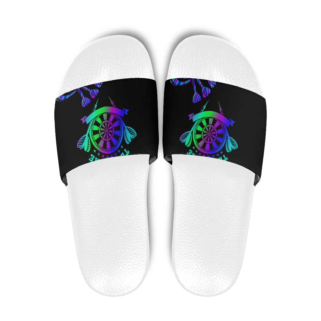 Neon Dartboard Darts Slide Sandals with Colorful Target and Psychedelic Swirl Pattern TS04