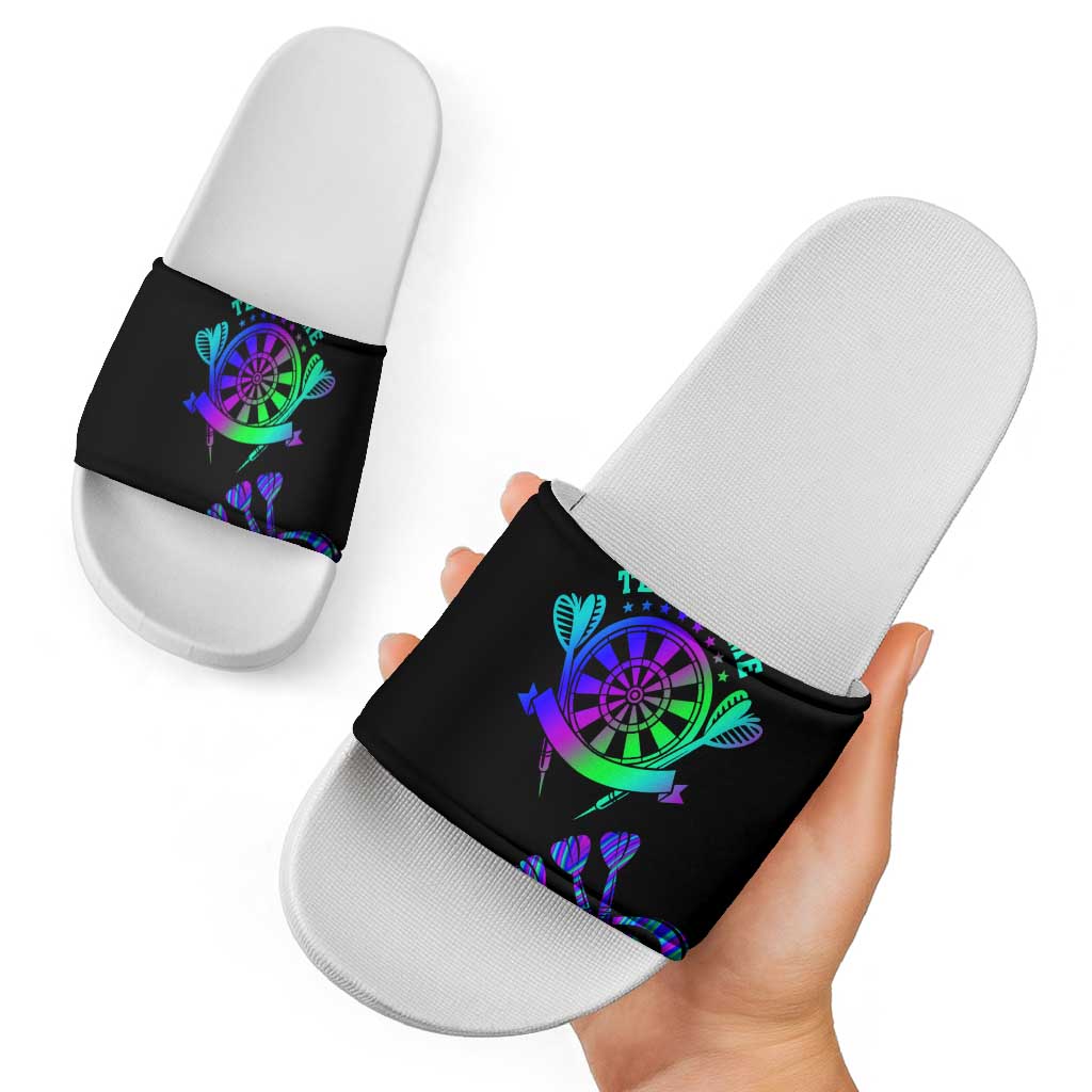 Neon Dartboard Darts Slide Sandals with Colorful Target and Psychedelic Swirl Pattern TS04