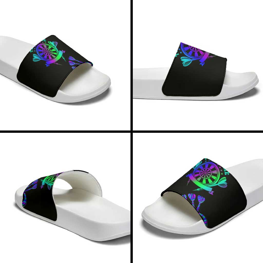 Neon Dartboard Darts Slide Sandals with Colorful Target and Psychedelic Swirl Pattern TS04