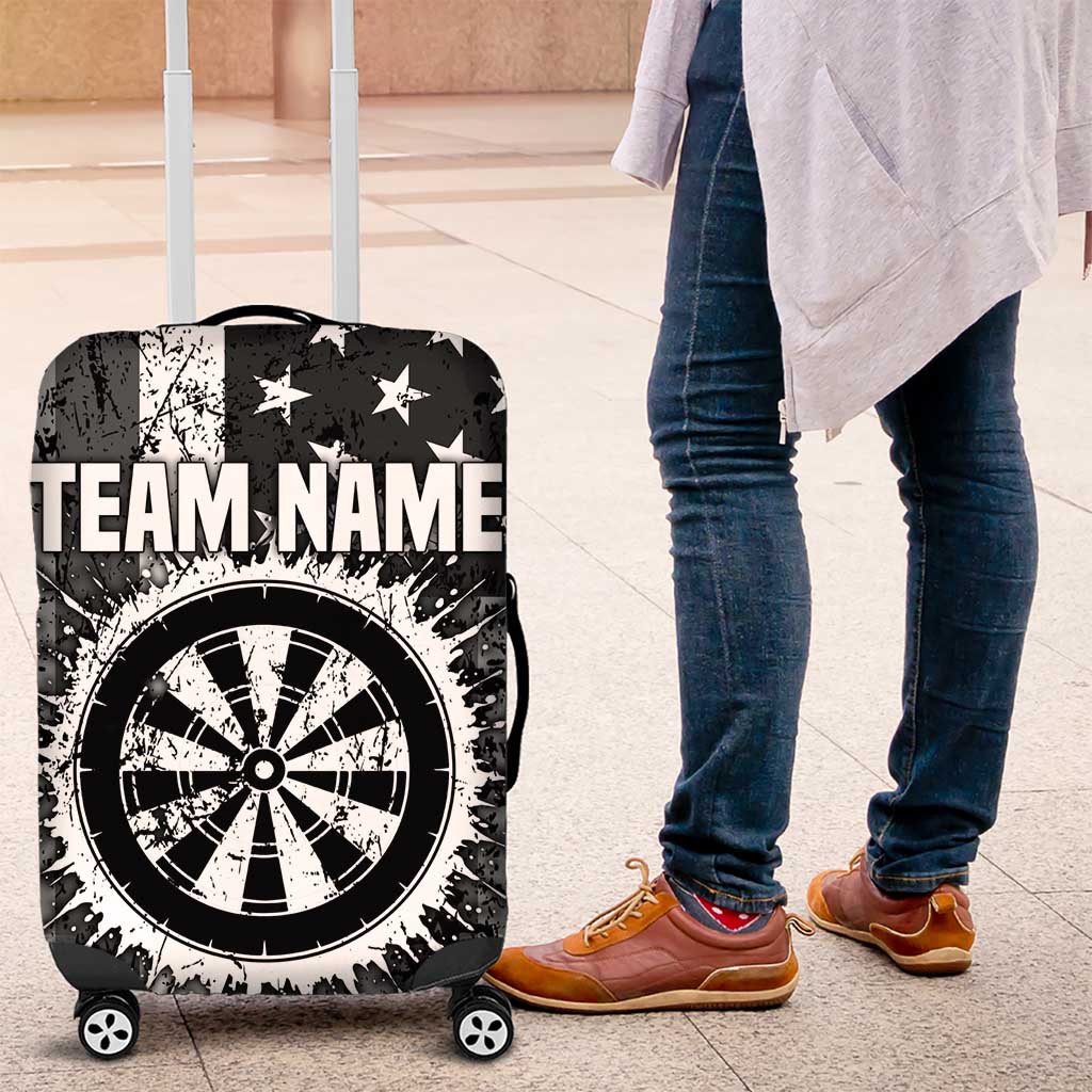 Grunge American Flag Darts Luggage Cover with Dartboard Target and Black White Stars TS04