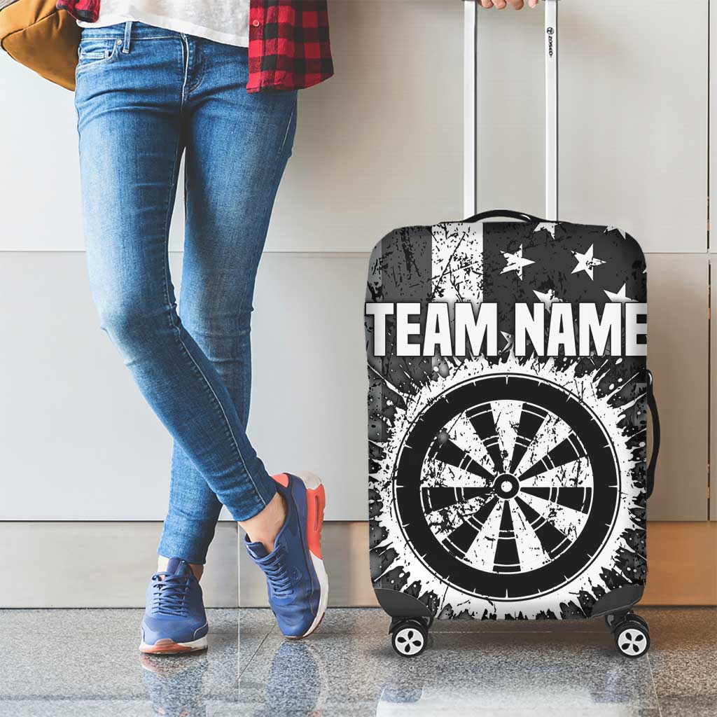 Grunge American Flag Darts Luggage Cover with Dartboard Target and Black White Stars TS04