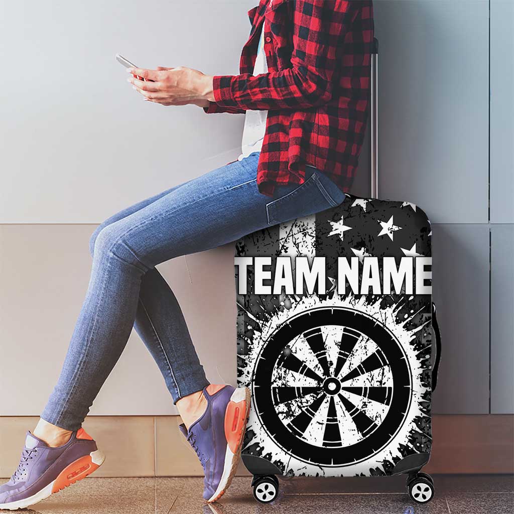Grunge American Flag Darts Luggage Cover with Dartboard Target and Black White Stars TS04