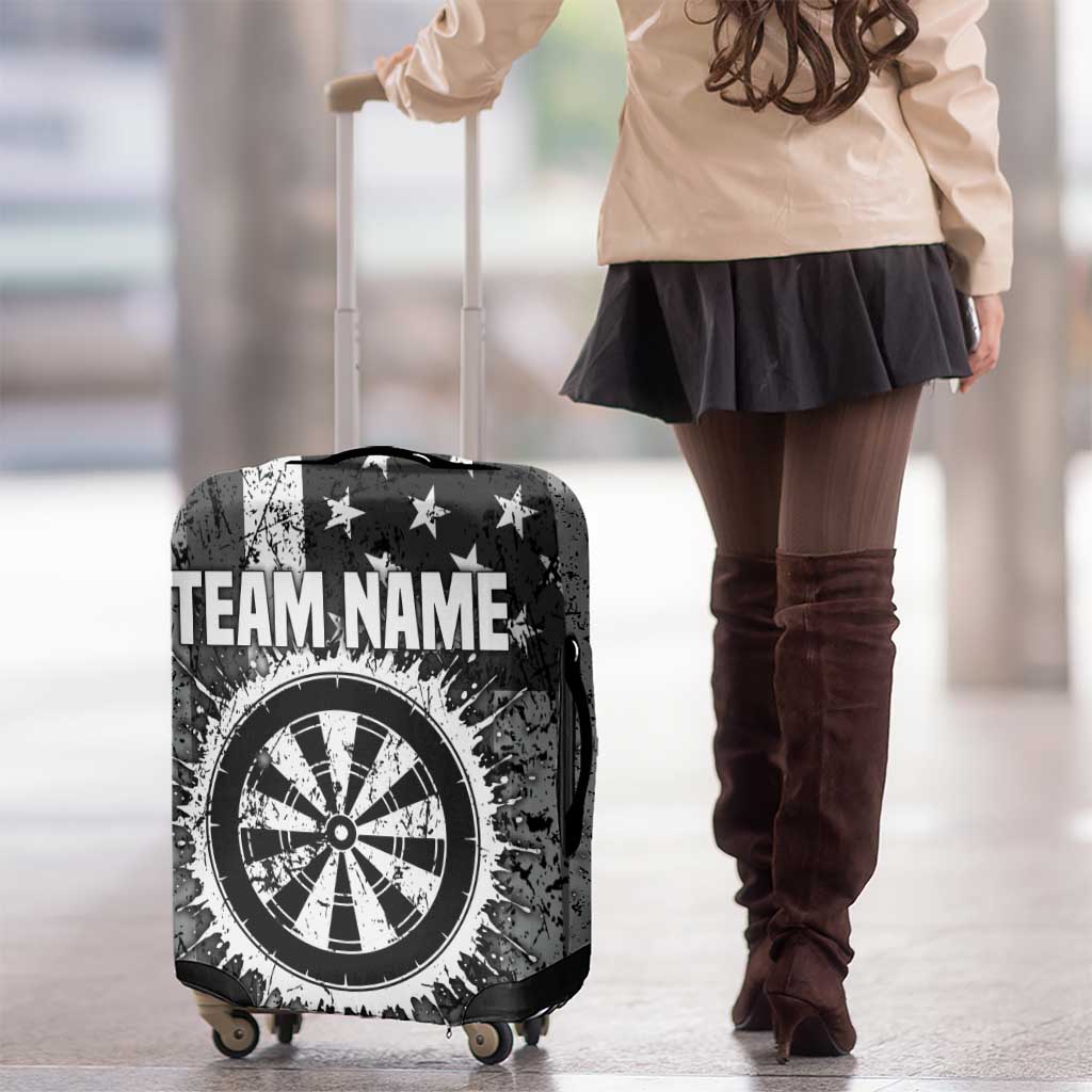 Grunge American Flag Darts Luggage Cover with Dartboard Target and Black White Stars TS04