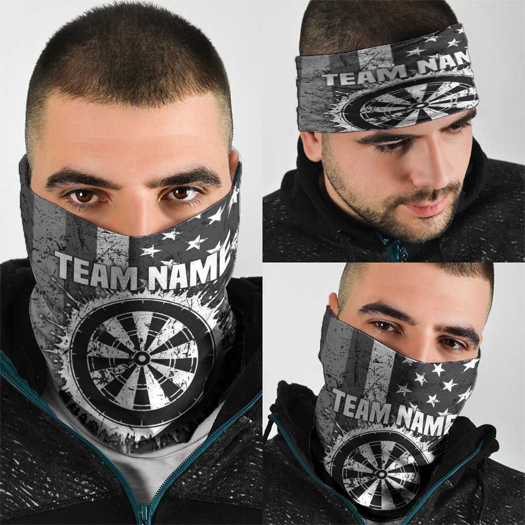 Grunge American Flag Darts Neck Gaiter with Dartboard Target and Black White Stars TS04