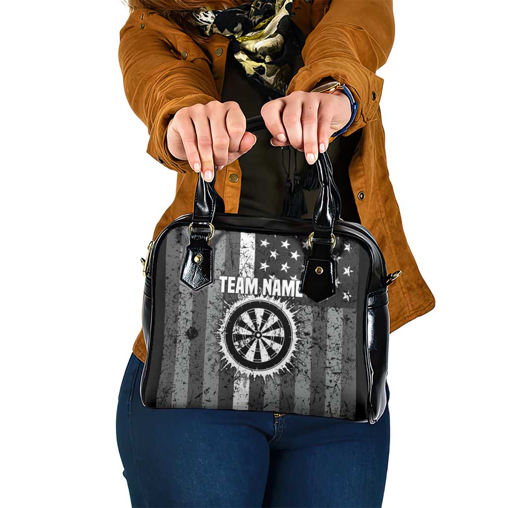Grunge American Flag Darts Shoulder Handbag with Dartboard Target and Black White Stars TS04