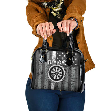 Grunge American Flag Darts Shoulder Handbag with Dartboard Target and Black White Stars TS04