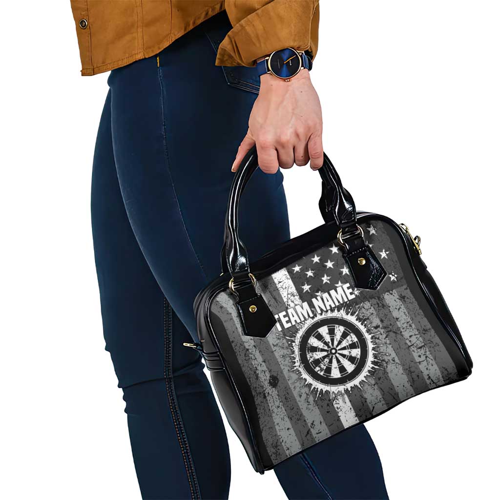 Grunge American Flag Darts Shoulder Handbag with Dartboard Target and Black White Stars TS04