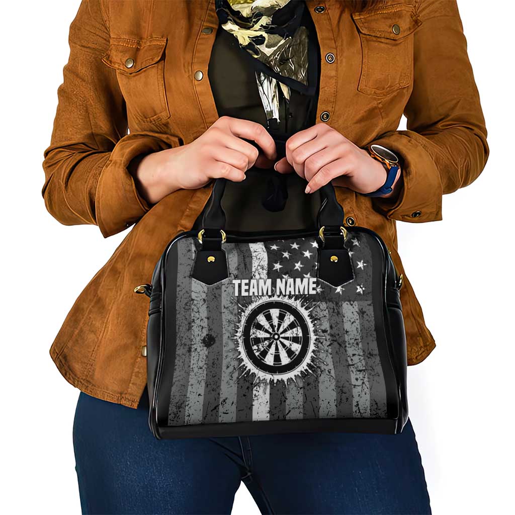 Grunge American Flag Darts Shoulder Handbag with Dartboard Target and Black White Stars TS04