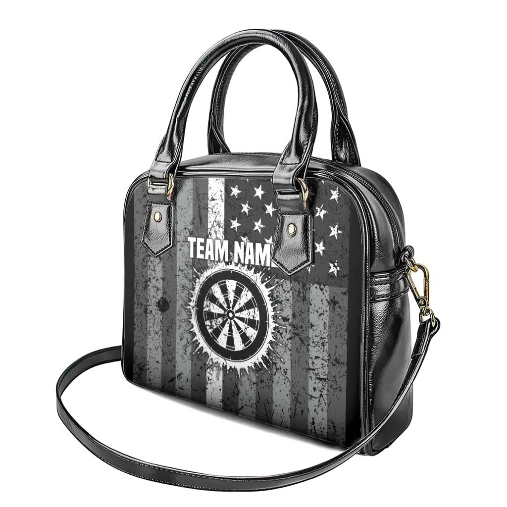 Grunge American Flag Darts Shoulder Handbag with Dartboard Target and Black White Stars TS04