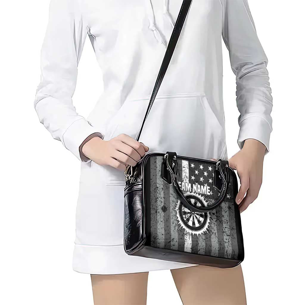 Grunge American Flag Darts Shoulder Handbag with Dartboard Target and Black White Stars TS04