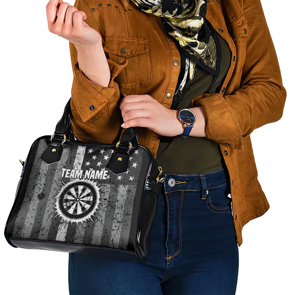 Grunge American Flag Darts Shoulder Handbag with Dartboard Target and Black White Stars TS04