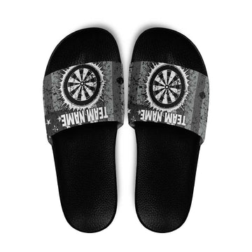 Grunge American Flag Darts Slide Sandals with Dartboard Target and Black White Stars TS04