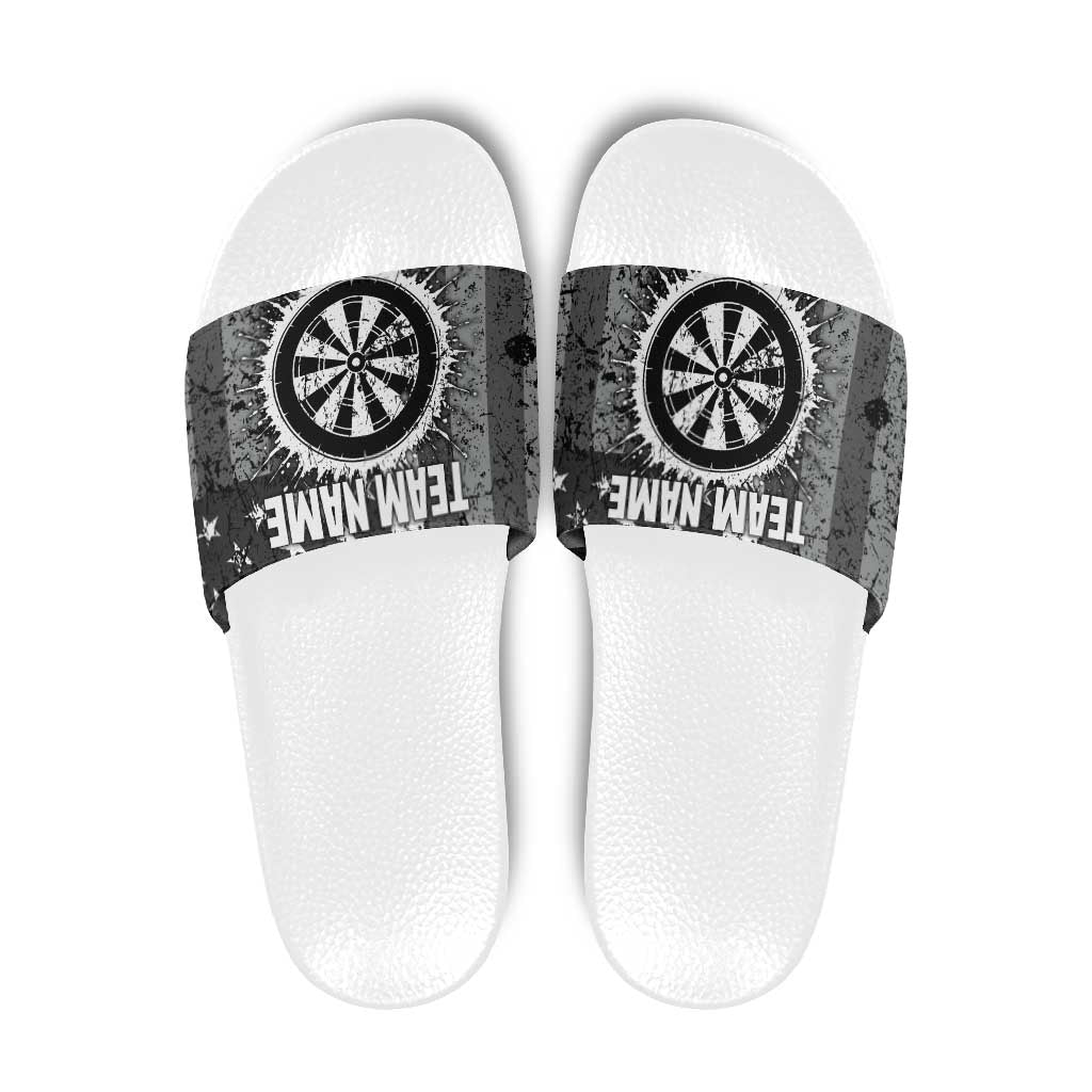 Grunge American Flag Darts Slide Sandals with Dartboard Target and Black White Stars TS04