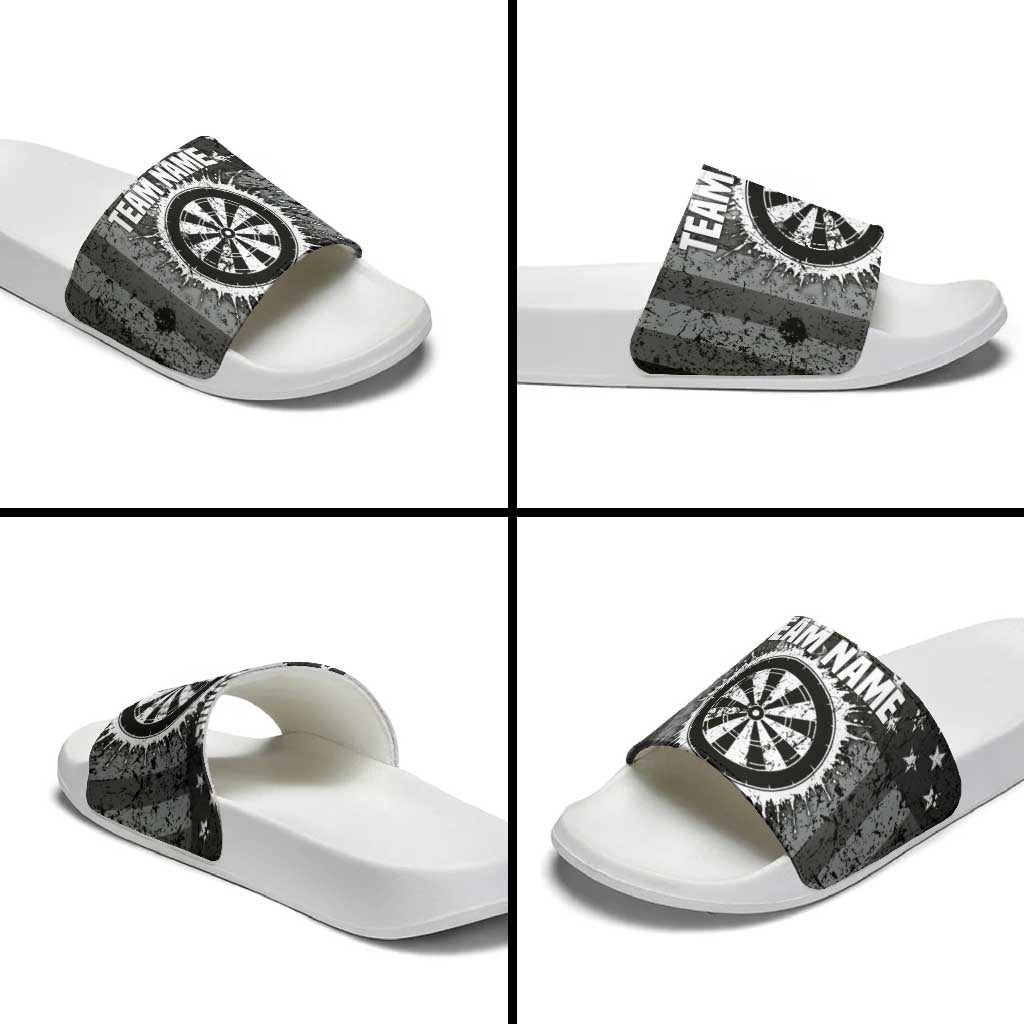 Grunge American Flag Darts Slide Sandals with Dartboard Target and Black White Stars TS04