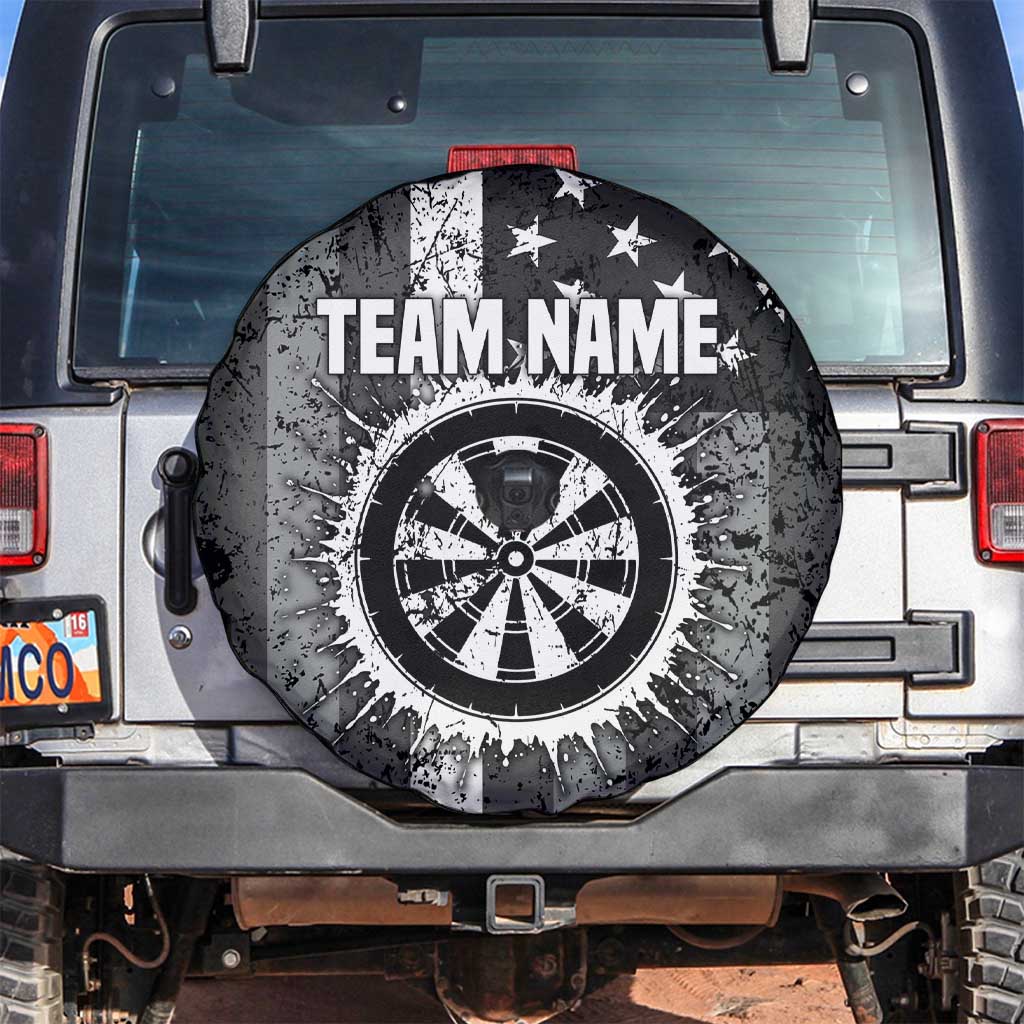 Grunge American Flag Darts Spare Tire Cover with Dartboard Target and Black White Stars TS04