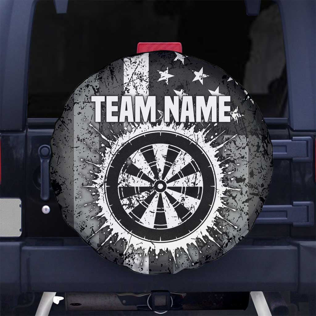Grunge American Flag Darts Spare Tire Cover with Dartboard Target and Black White Stars TS04