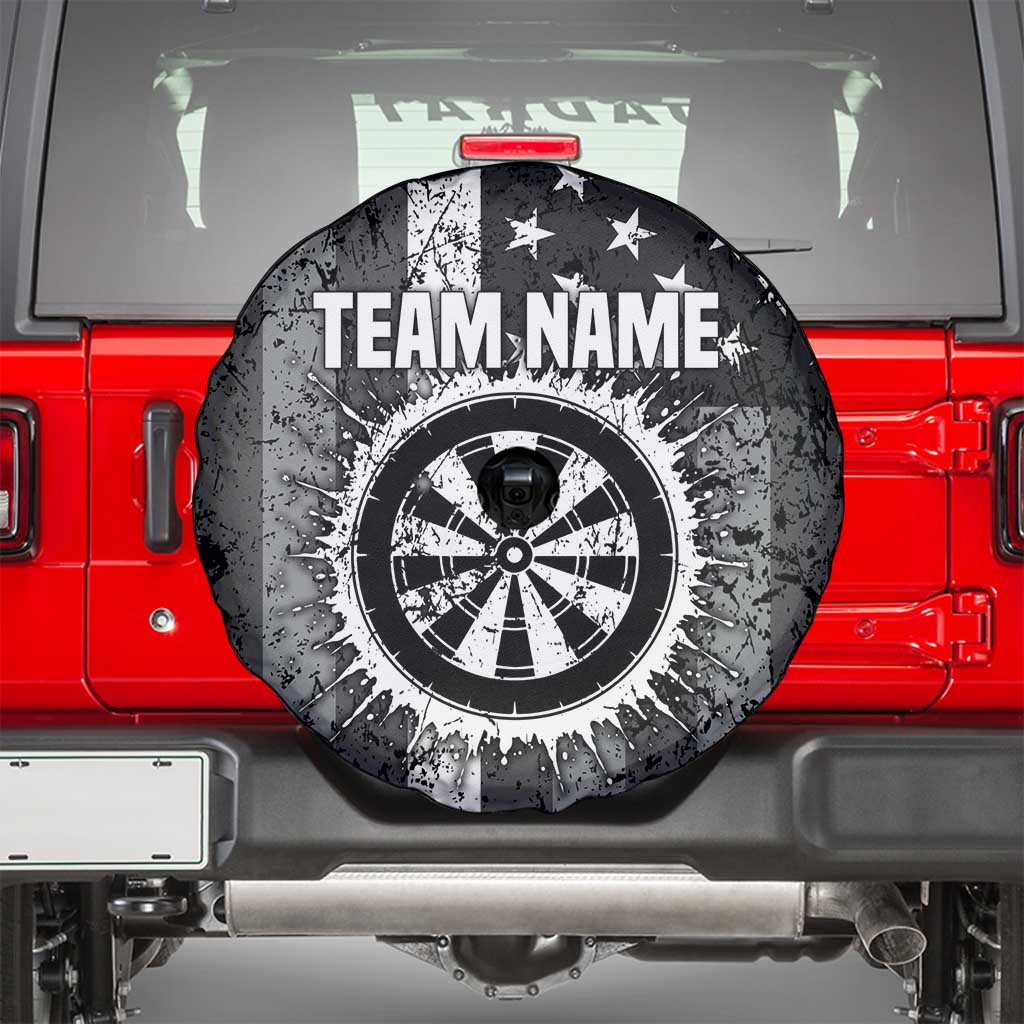 Grunge American Flag Darts Spare Tire Cover with Dartboard Target and Black White Stars TS04