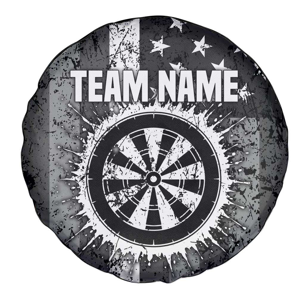 Grunge American Flag Darts Spare Tire Cover with Dartboard Target and Black White Stars TS04