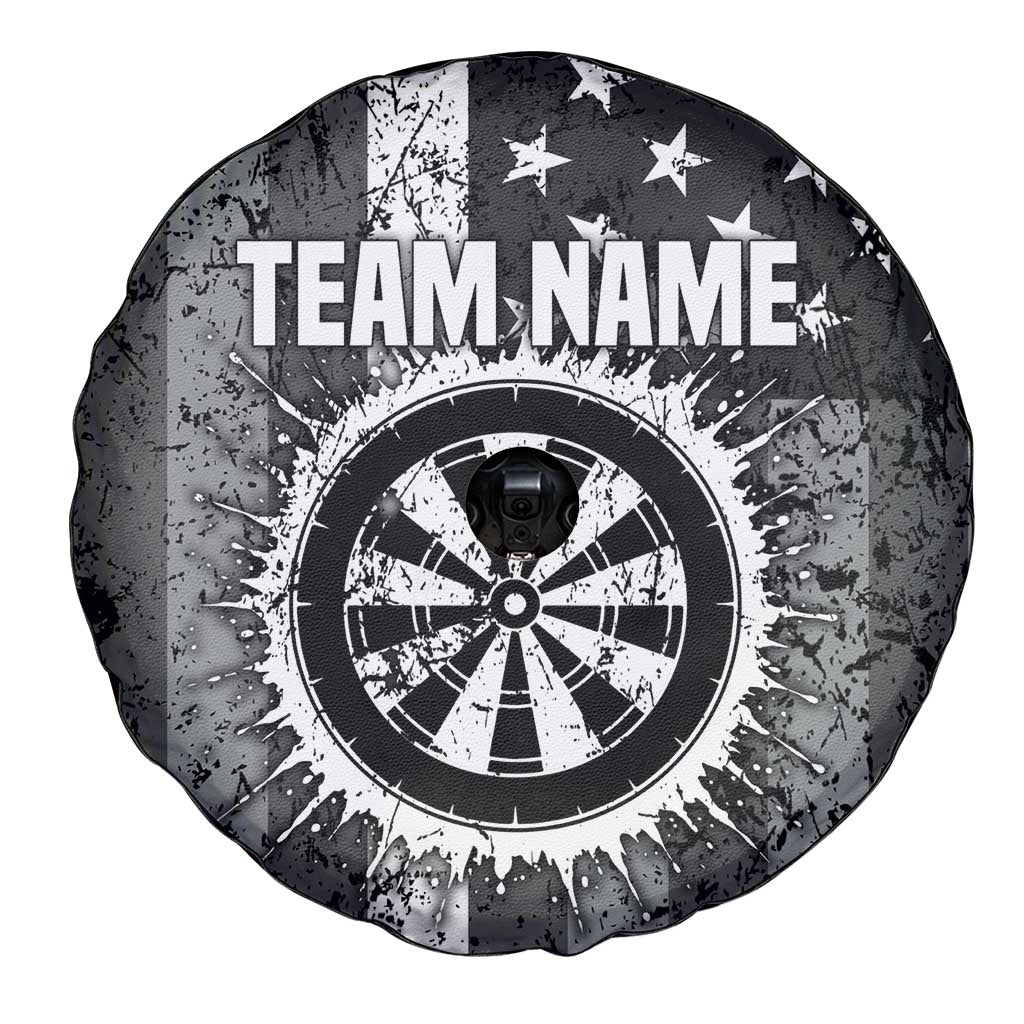 Grunge American Flag Darts Spare Tire Cover with Dartboard Target and Black White Stars TS04