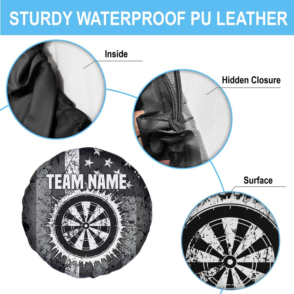 Grunge American Flag Darts Spare Tire Cover with Dartboard Target and Black White Stars TS04