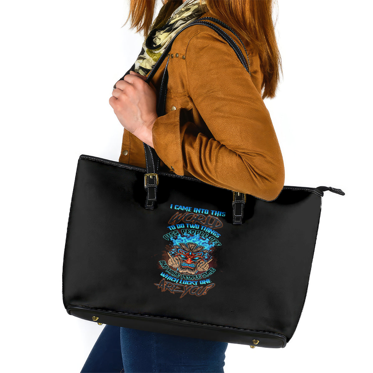 Which Lucky One Are You Skull Tiki Leather Tote Bag TS04