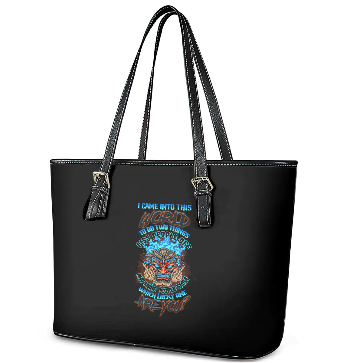 Which Lucky One Are You Skull Tiki Leather Tote Bag TS04