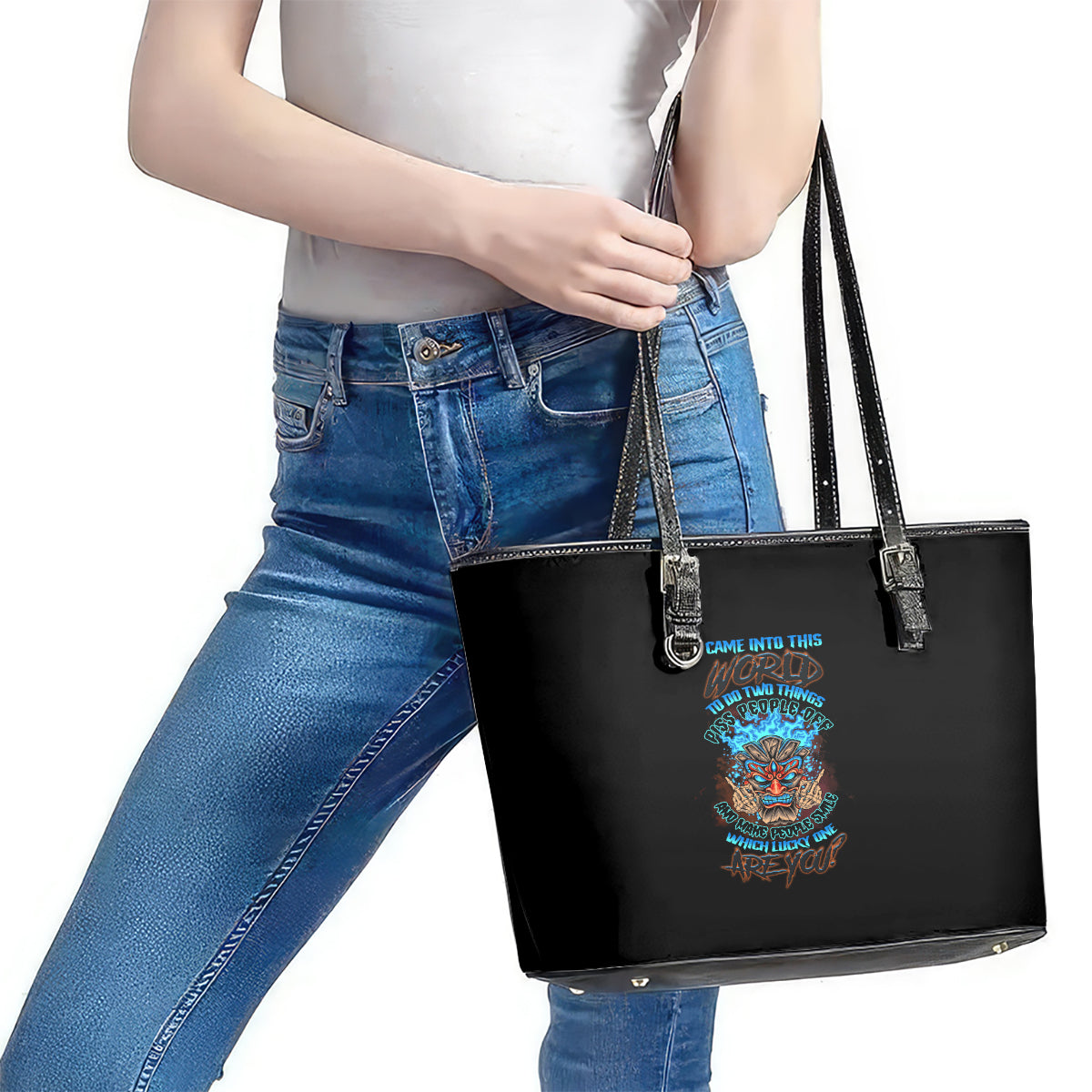 Which Lucky One Are You Skull Tiki Leather Tote Bag TS04