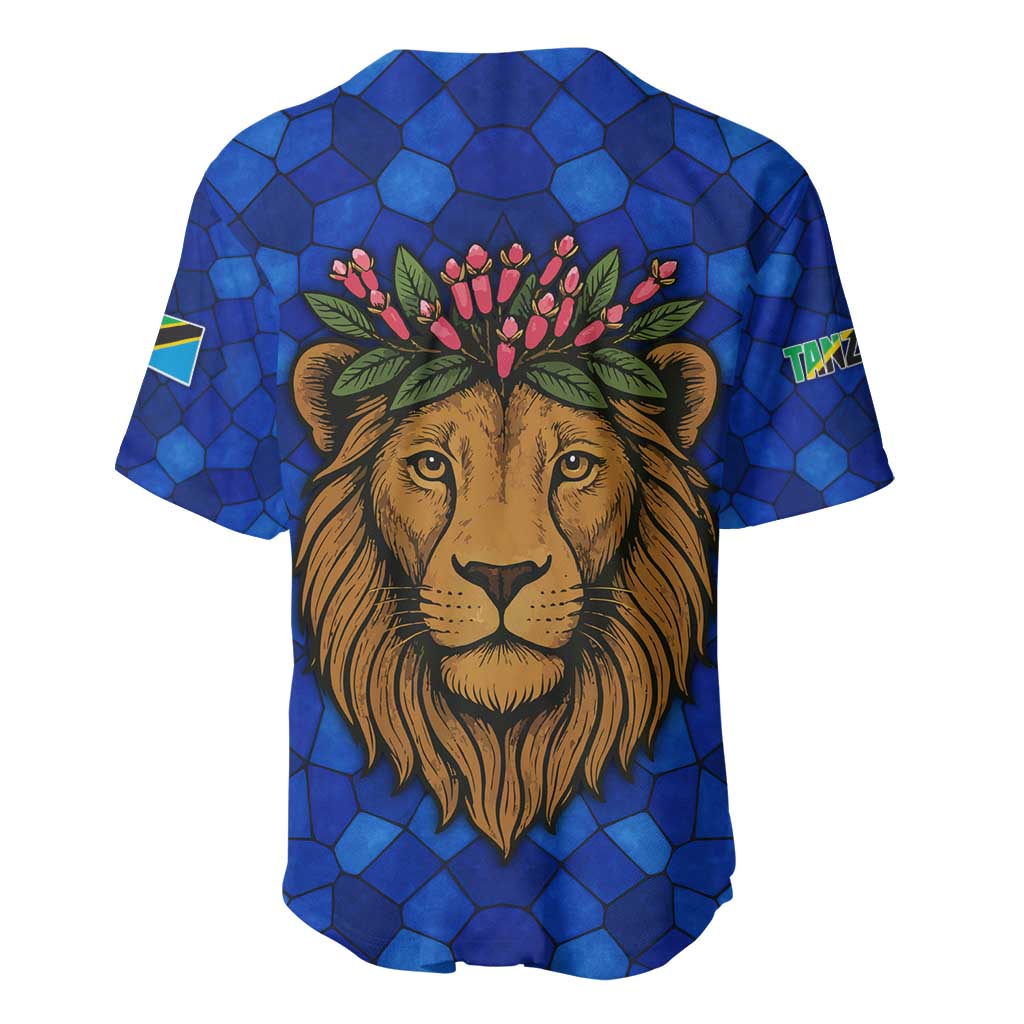 Tanzania Simba Lion Baseball Jersey - Floral Crown and Blue Mosaic Design TS04