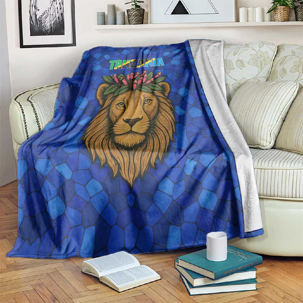 Tanzania Simba Lion Blanket - Floral Crown and Blue Mosaic Design TS04