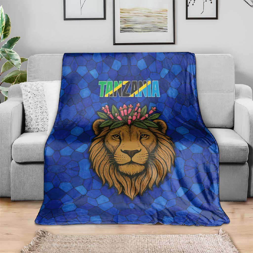 Tanzania Simba Lion Blanket - Floral Crown and Blue Mosaic Design TS04