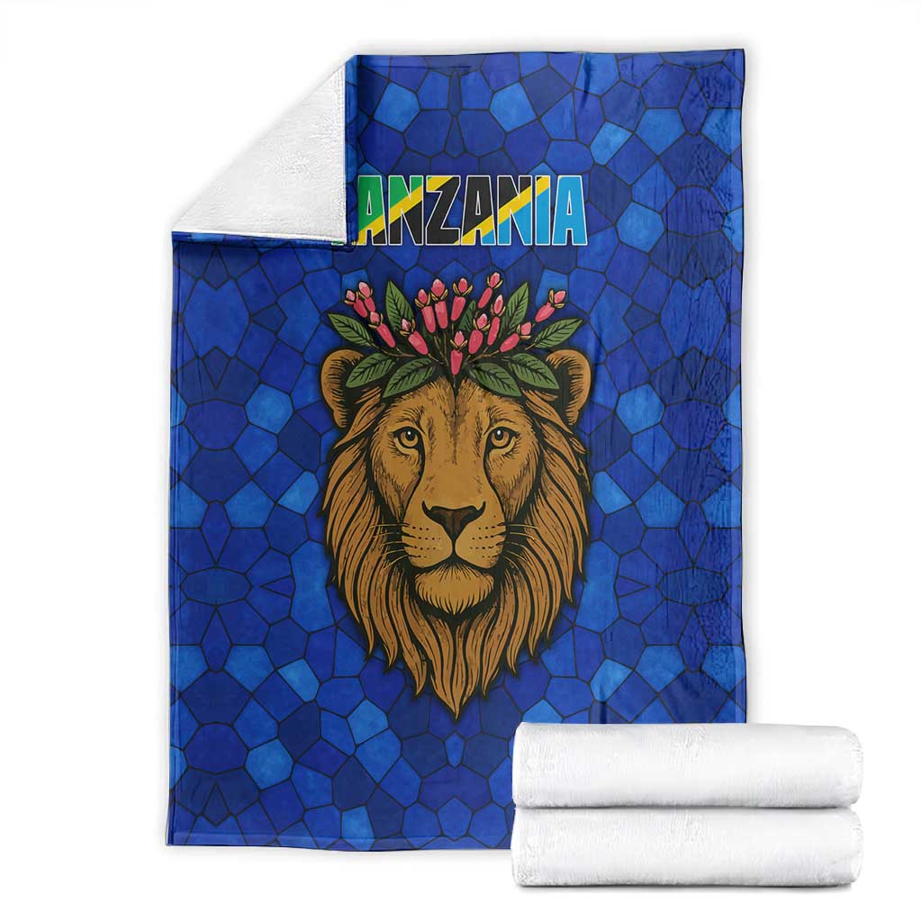 Tanzania Simba Lion Blanket - Floral Crown and Blue Mosaic Design TS04