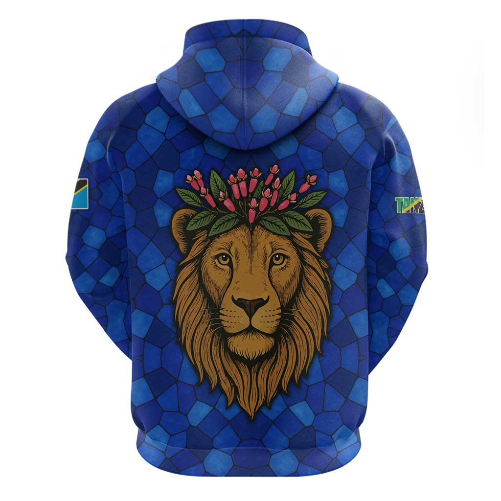 Tanzania Simba Lion Hoodie with Floral Crown and Blue Mosaic Design TS04