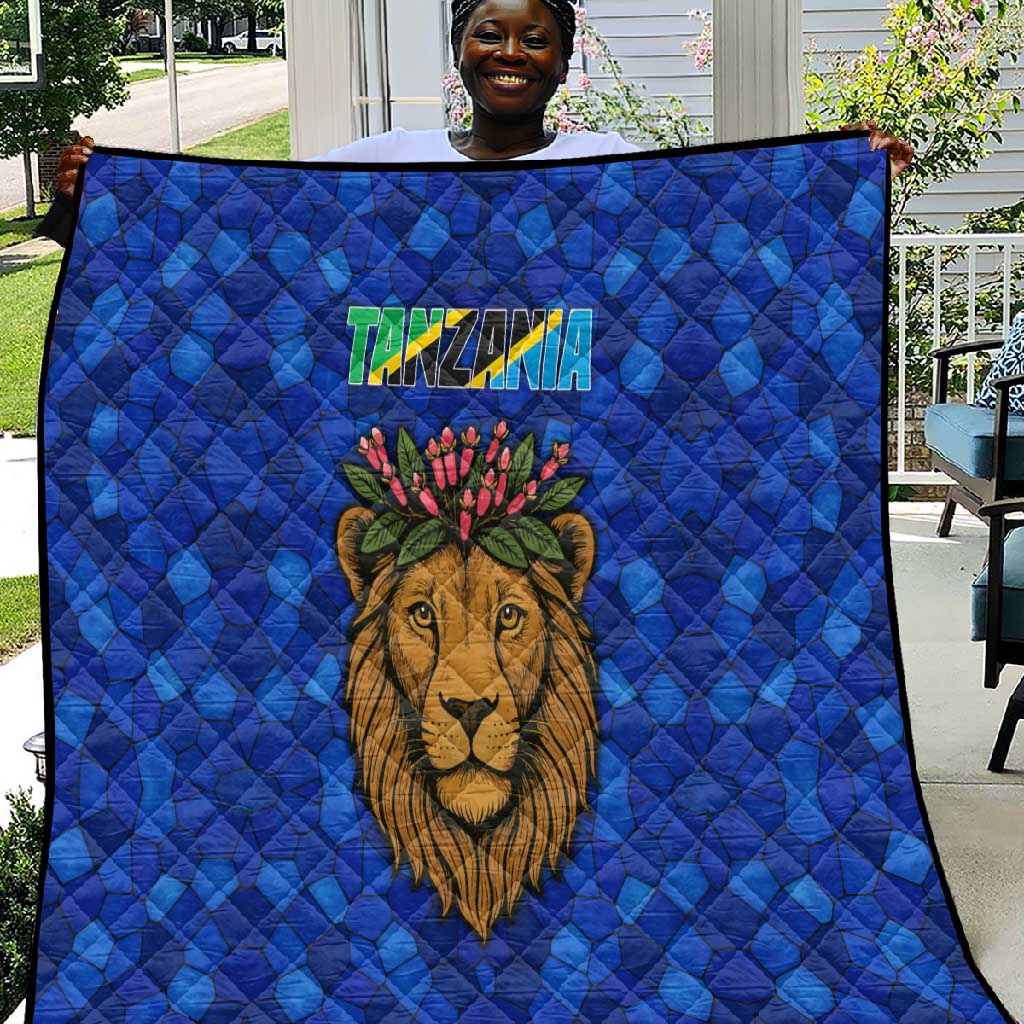 Tanzania Simba Lion Quilt - Floral Crown and Blue Mosaic Design TS04