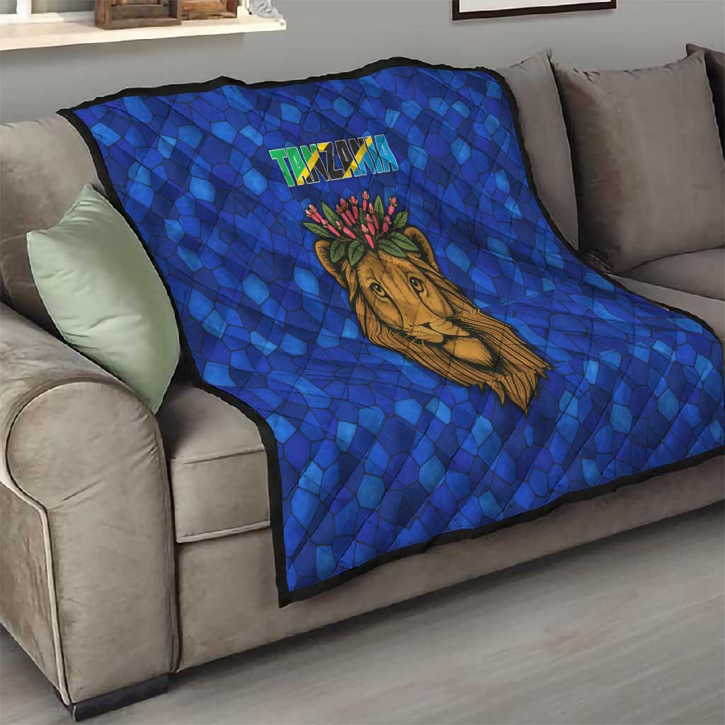 Tanzania Simba Lion Quilt - Floral Crown and Blue Mosaic Design TS04