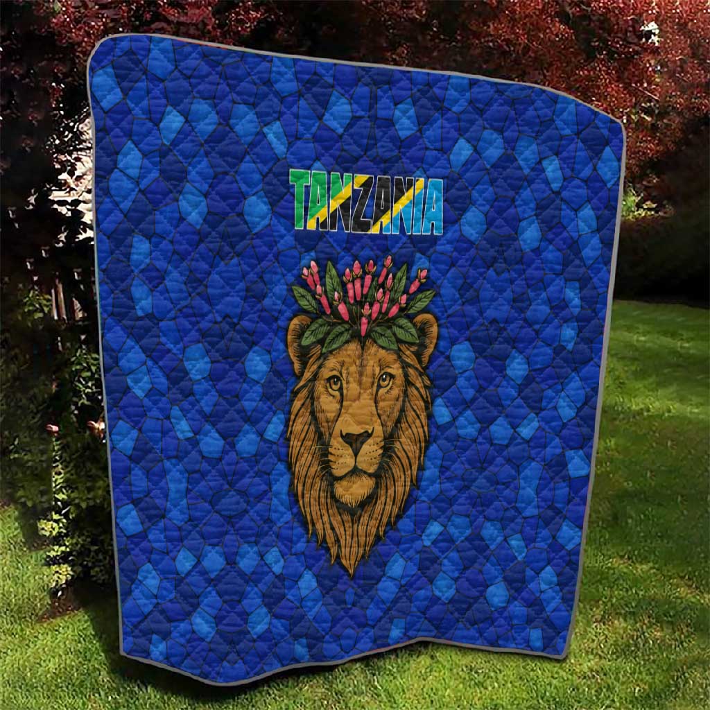 Tanzania Simba Lion Quilt - Floral Crown and Blue Mosaic Design TS04