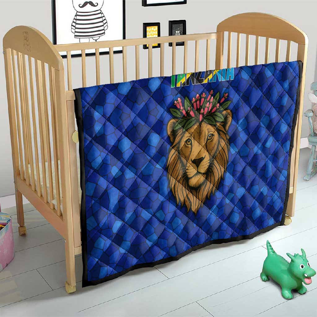 Tanzania Simba Lion Quilt - Floral Crown and Blue Mosaic Design TS04
