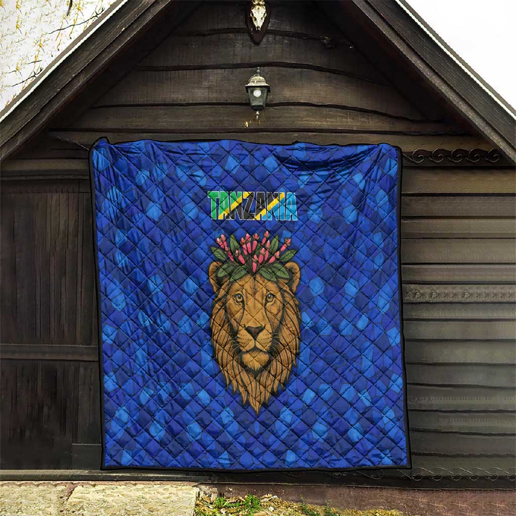 Tanzania Simba Lion Quilt - Floral Crown and Blue Mosaic Design TS04