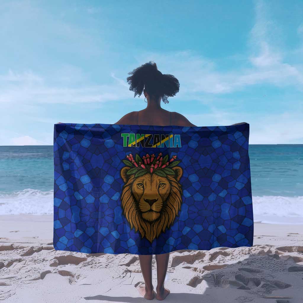 Tanzania Simba Lion Sarong - Floral Crown and Blue Mosaic Design TS04