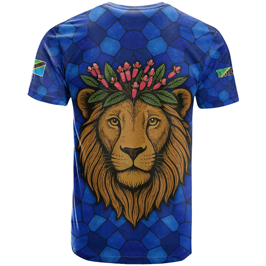 Tanzania Simba Lion T shirt - Floral Crown and Blue Mosaic Design TS04