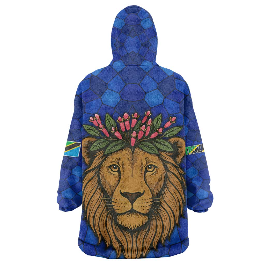Tanzania Simba Lion Wearable Blanket Hoodie - Floral Crown and Blue Mosaic Design TS04